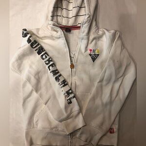 TNA White Graphic Zip-Up Hoodie (with Sleeve and Back Detailing)